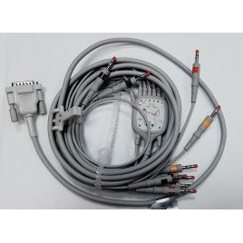 Wielorazowy kabel EKG - kompletny, 10 odprowadzeń, wtyk 15 pin, typu String/Schiller, banan z rezystorem 22kOhm.