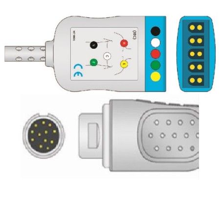 Wielorazowy kabel EKG - główny, 3/5 odpr, wtyk 12 pin, typu Mindray.