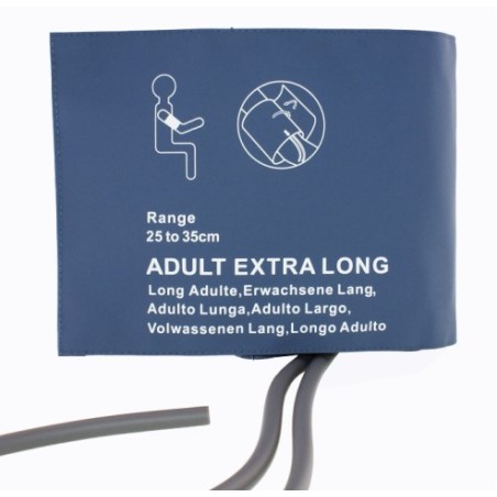 Reusable NIBP Cuff for Adults, Long, 2-wire, Circumference: 25-35 cm, Two-Layer with Bladder, No Connectors